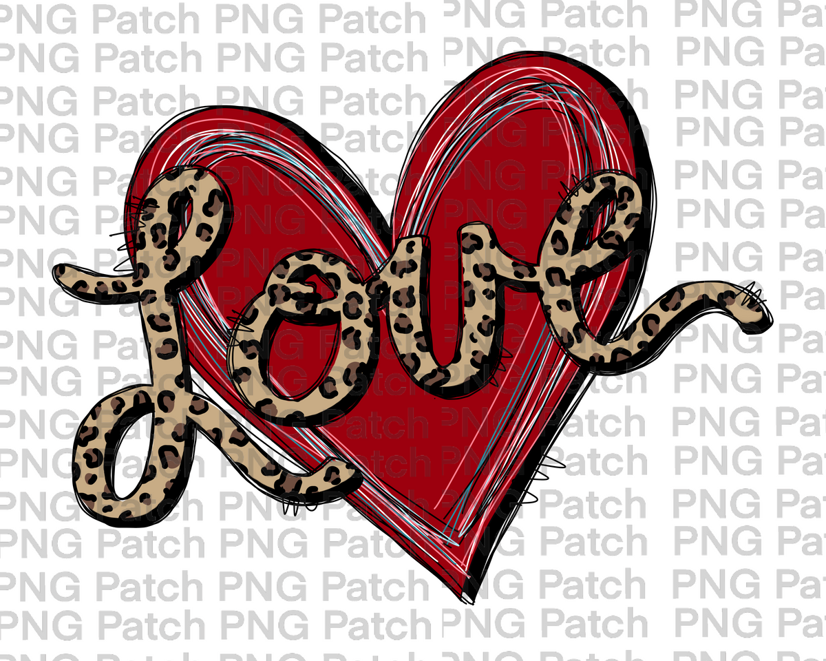 Heart with Leopard Print Letters Love , Valentine's Day PNG File, Love  Sublimation Design