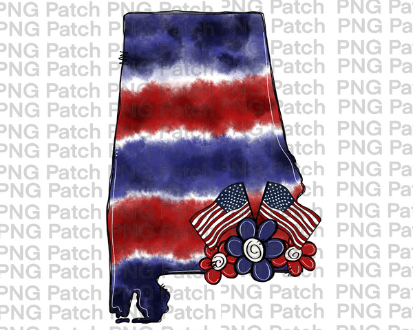 Alabama, Red, White, Blue Tie Dye, Memorial Day PNG File, Fourth of July Sublimation Design, USA Flags