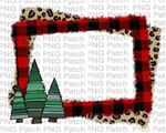 Buffalo Plaid and Leopard Print Monogram Frame with Whimsical Christmas Trees, Christmas Sublimation Design, Holiday PNG File