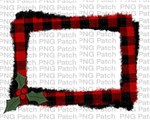 Buffalo Plaid Monogram Frame with Holly, Christmas Sublimation Design, Holiday PNG File