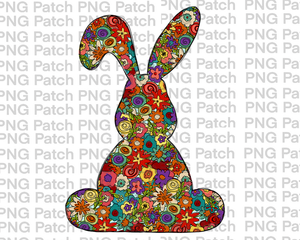 Floral Bunny, Colorful, Easter Bunny PNG File, Animal Sublimation Design