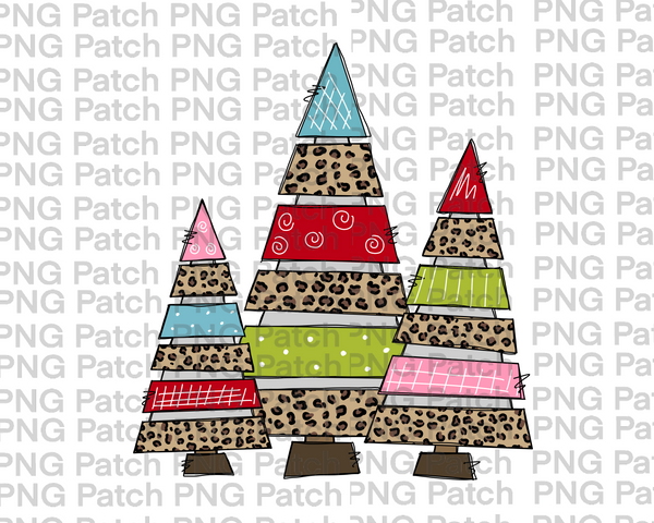 Leopard Print Multi Color Whimsey Christmas Trees, Christmas Sublimation Design, Holiday PNG File