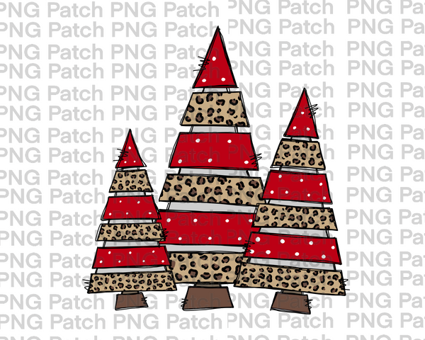 Leopard Print and Red Whimsey Christmas Trees, Christmas Sublimation Design, Holiday PNG File