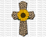 Sun Flower and Leopard Print Cross, Easter PNG File, Cross Sublimation Design