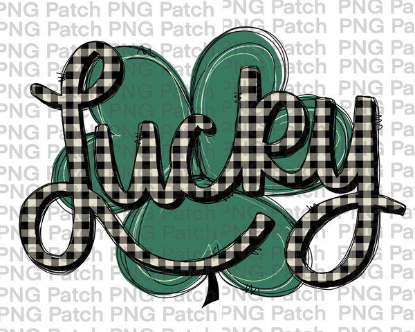 St Patrick's Day, Four Leaf Clover White Buffalo Plaid Lucky, St. Patrick's Day PNG File, Holiday Sublimation Design