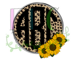 Leopard Print with Sunflower Monogram Frame, Floral PNG File, Monogram Frame Sublimation Design