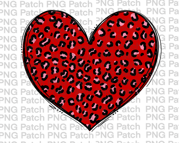 Leopard Print Big Heart Red and Pink , Valentine's Day PNG File, Love Sublimation Design