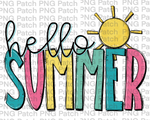 Hello Summer, with Sun, Summer Vacation PNG File, Beach Life Sublimation Design