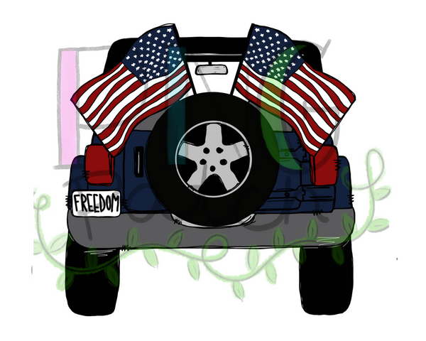 Topless Freedom SUV with American Flags , Patriotic PNG File and Sublimation Design