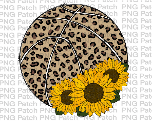 Leopard Print Basketball with Sunflowers, Basketball PNG File, Cheerleading Sublimation Design