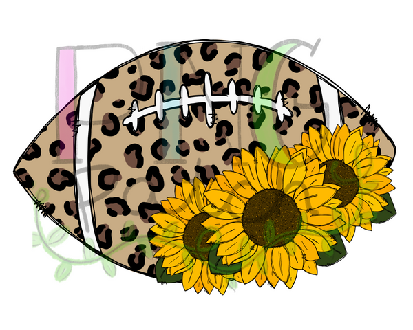 Leopard Print Football with Sunflowers, Football PNG File, Cheerleading Sublimation Design