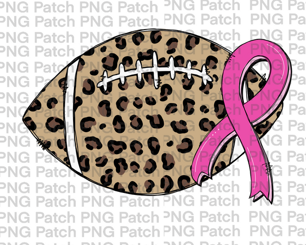 Leopard Print Football with Pink for a Cure Ribbon, Football PNG File, Cheerleading Sublimation Design, Breast Cancer Awareness
