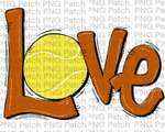 Burnt Orange Love with Tennis Ball, Tennis PNG File, Racket Sublimation Design