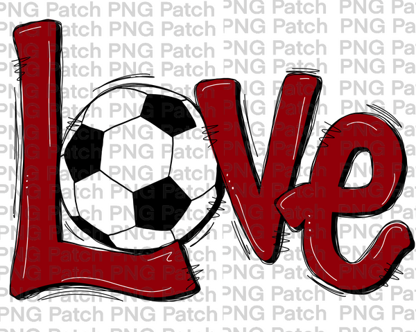 Crimson Love with Soccer Ball, Soccer PNG File, Football Sublimation Design