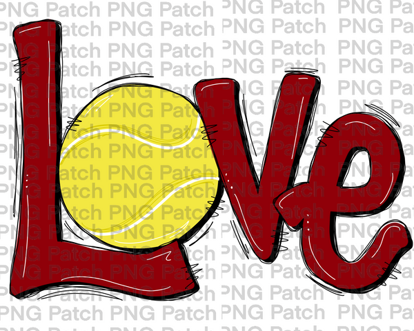 Crimson Love with Tennis Ball, Tennis PNG File, Racket Sublimation Design