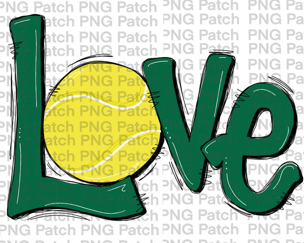 Green Love with Tennis Ball, Tennis PNG File, Racket Sublimation Design