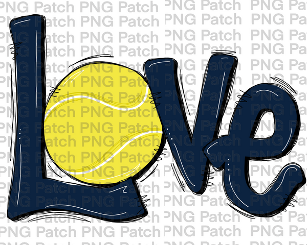 Navy Love with Tennis Ball, Tennis PNG File, Racket Sublimation Design