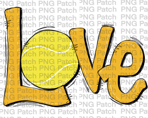 Yellow Gold Love with Tennis Ball, Tennis PNG File, Racket Sublimation Design