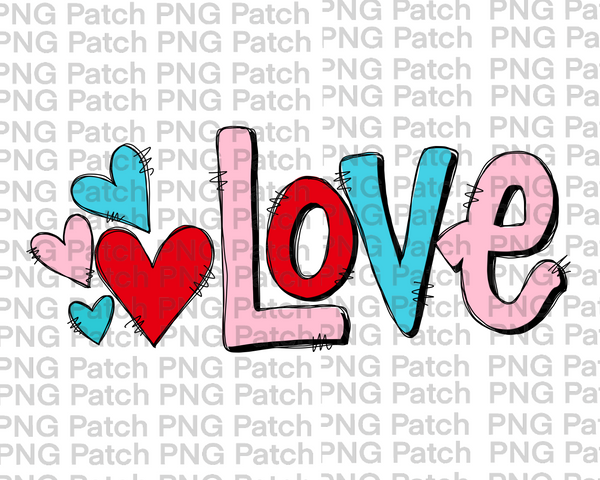 Love with Red, Blue, and Pink Hearts , Valentine's Day PNG File, Love Sublimation Design