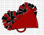 Red and Black, Megaphone Pom Poms, Cheerleading PNG File, Cheerleader Sublimation Design