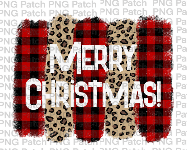 Merry Christmas with Buffalo Plaid and Leopard Print Background, Christmas Sublimation Design, Holiday PNG File