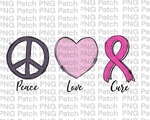 Peace, Love, Cure, Peace Sign, Heart, Pink Ribbon, Cure PNG File, Pink Sublimation Design, Breast Cancer Awareness