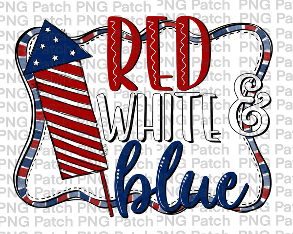 Red White & Blue, Firework and Frame, Summer Fun PNG File, Fourth of July Sublimation Design, USA