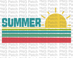 Summer, Retro Stripes with Sun, Ocean, Lake, River Fun PNG File, Summer Sublimation Design