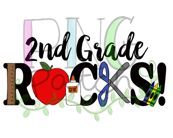 Second Grade Rocks, Back To School PNG File, Student Sublimation Design