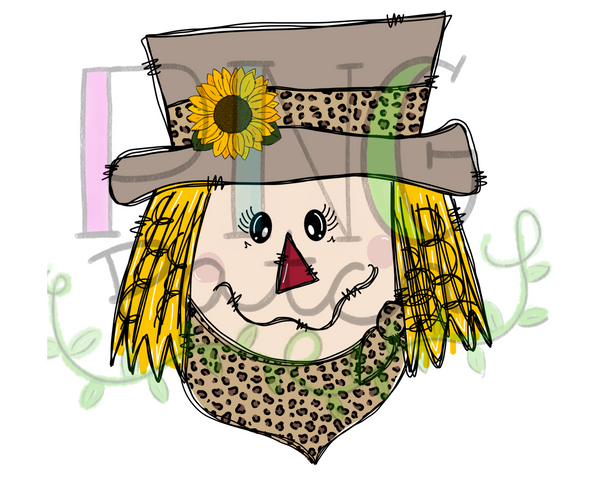 Girl Scarecrow with Leopard Print, Fall PNG File, Leopard Print Sublimation Design