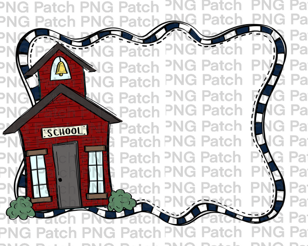School House Navy and White Frame, Back to School PNG File, Monogram Sublimation Design