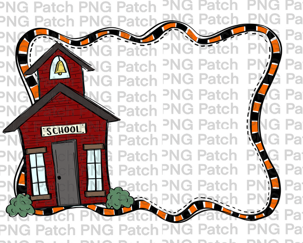 School House Orange and Black Frame, Back to School PNG File, Monogram Sublimation Design