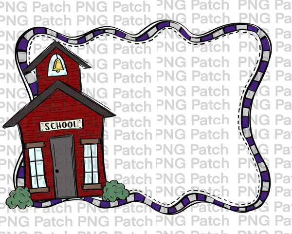 School House Purple, Silver and Black Frame, Back to School PNG File, Monogram Sublimation Design