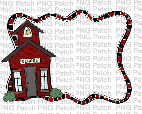 School House Red and Black Frame, Back to School PNG File, Monogram Sublimation Design