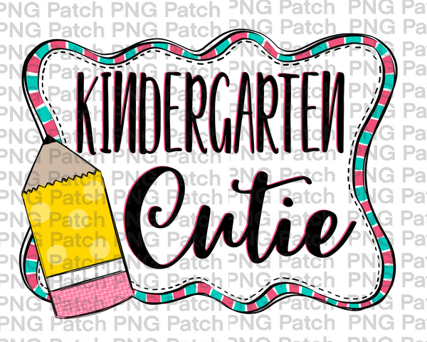 School, Kindergarten Cutie, Frame with Pencil, Back to School PNG File, Monogram Sublimation Design
