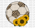 Leopard Print Soccer Ball with Sunflowers, Soccer PNG File, Leopard Print Sublimation Design