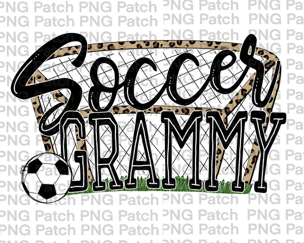 Soccer Grammy with Leopard Print Net and Soccer Ball, Soccer PNG File, Grandma Sublimation Design