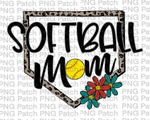 Softball Mom with Leopard Print Plate and Flowers, Softball PNG File, Sublimation Design, Leopard Print