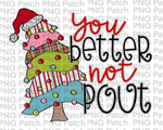 You Better not Pout, Whimsical Christmas Tree Pink Green Blue Plaid Stripes, Christmas Sublimation Design, Holiday PNG File