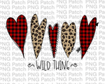 Wild Thing with Five Buffalo Plaid and Leopard Print Hearts, Valentine's Day PNG File, Love Sublimation Design