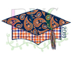2019 Blue and Orange Floral Damask Graduation Cap, Graduation PNG File, School Sublimation