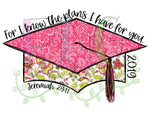 2019 Pink Floral Damask Graduation Cap, For I Know the Plans I have for You, Graduation PNG Files for Sublimation